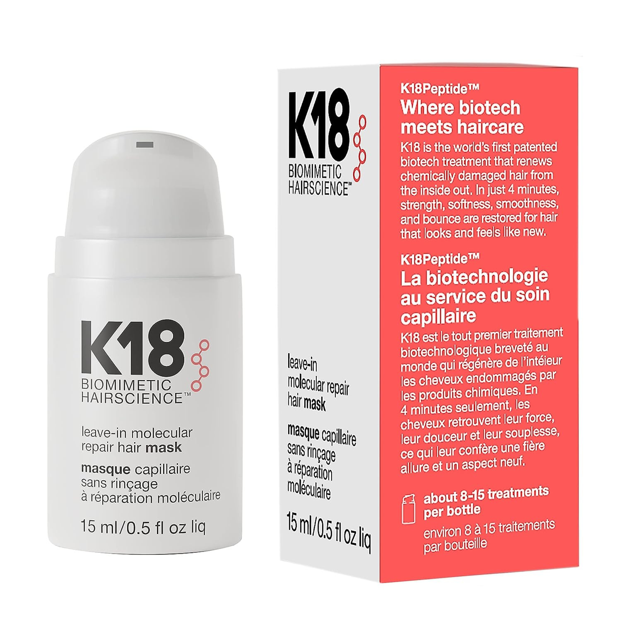 K18 Leave-In Molecular Repair Hair Mask .5oz | Instantly Repairs