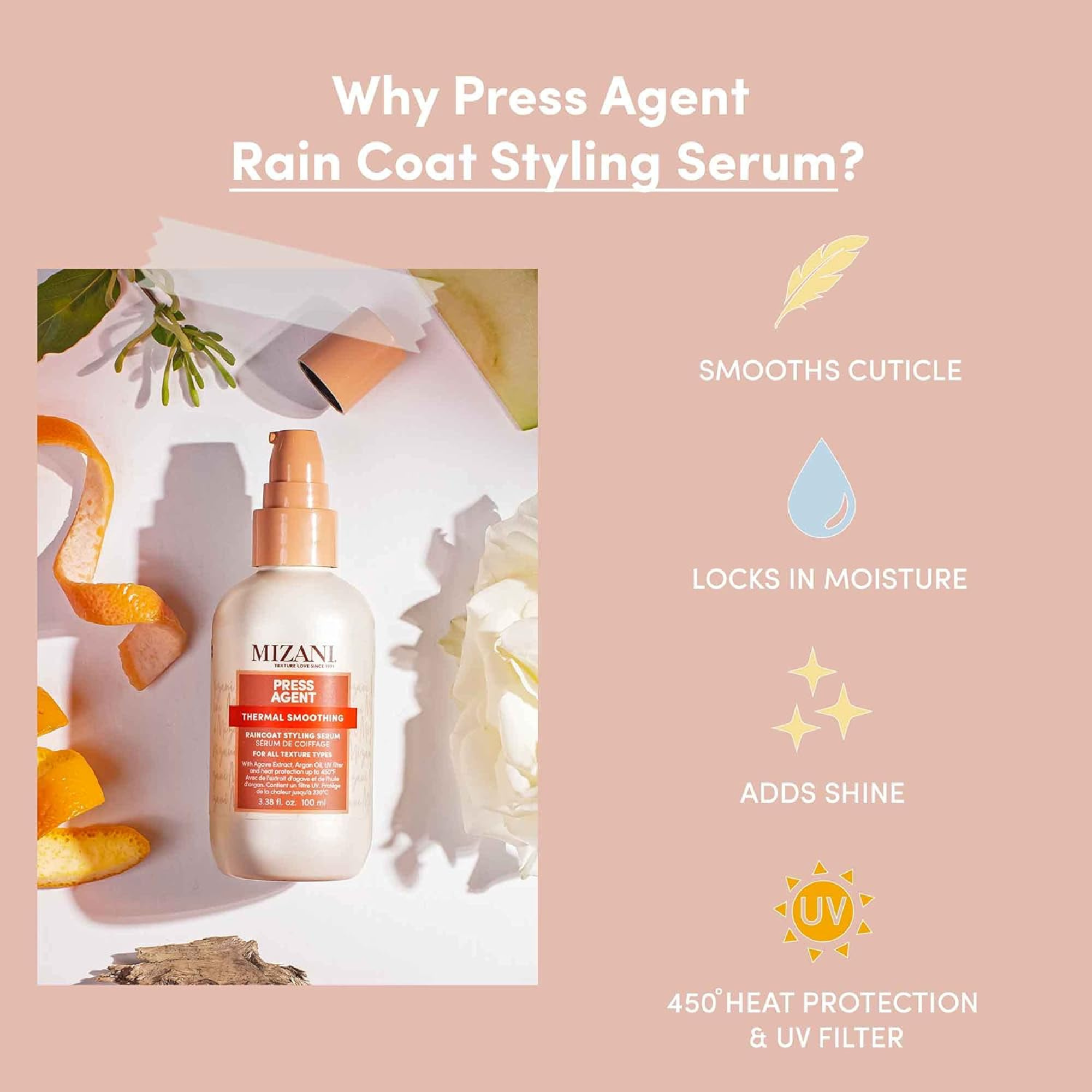 リテンションエマルジョン （300ml） Mizani Press Agent Thermal Smoothing Raincoat Styling Serum 3.4oz