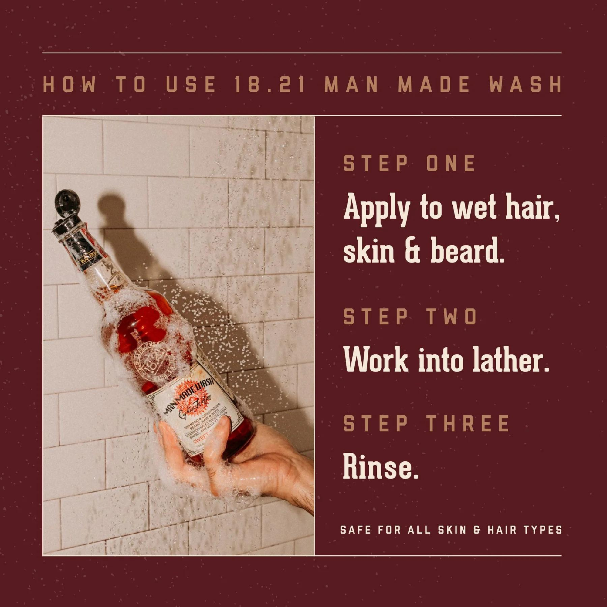man made wash sweet tobacco 18.21 Original 3-in-1 Body Wash, Shampoo, & Conditioner for Men, All Hair & Skin Types, Strengthens and Moisturizes in a Manly Aroma, 18 Fl Oz : Beauty quality mens grooming products 18.21 Man Made Sweet Tobacco