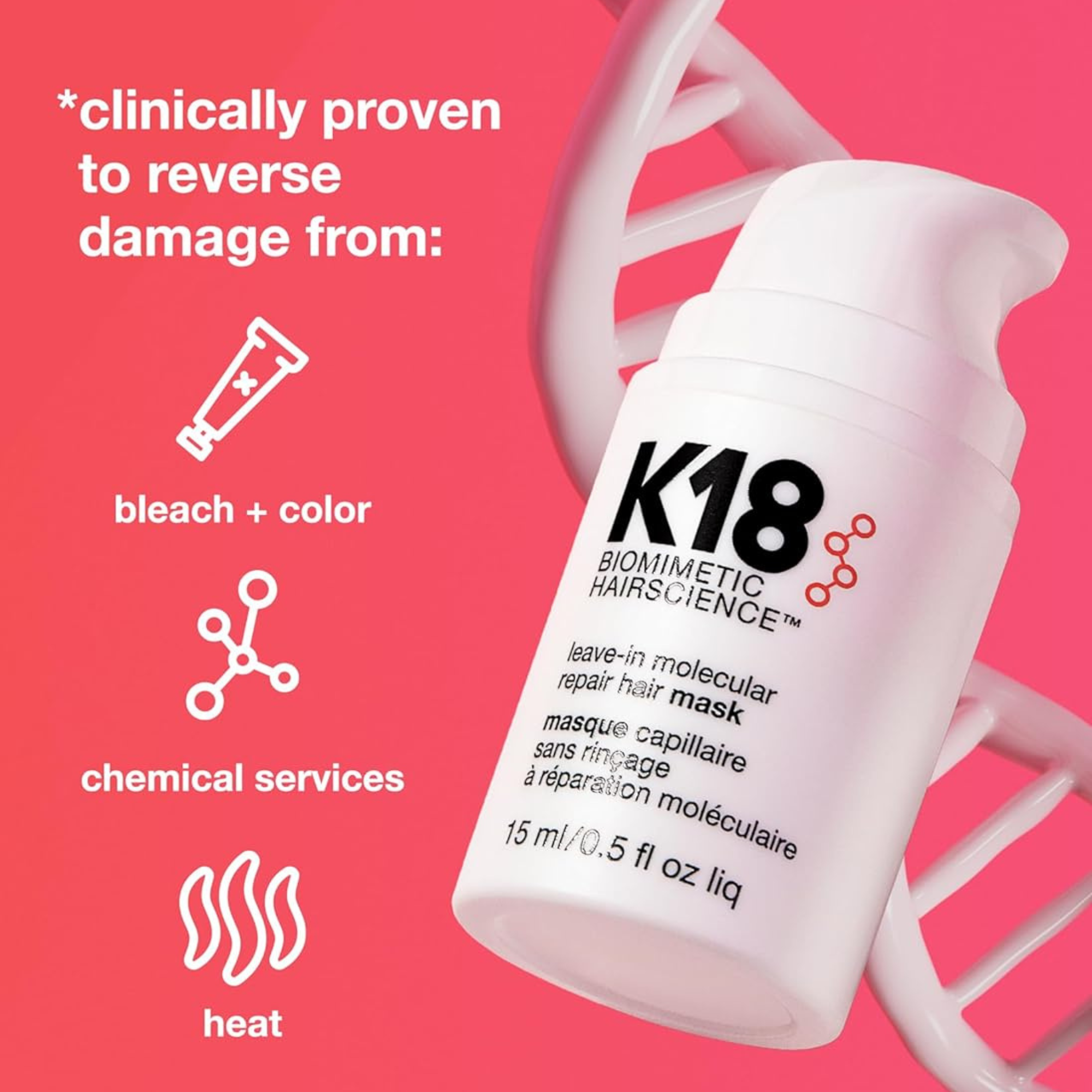 K18 Leave-In Molecular Repair Hair Mask .5oz | Instantly Repairs