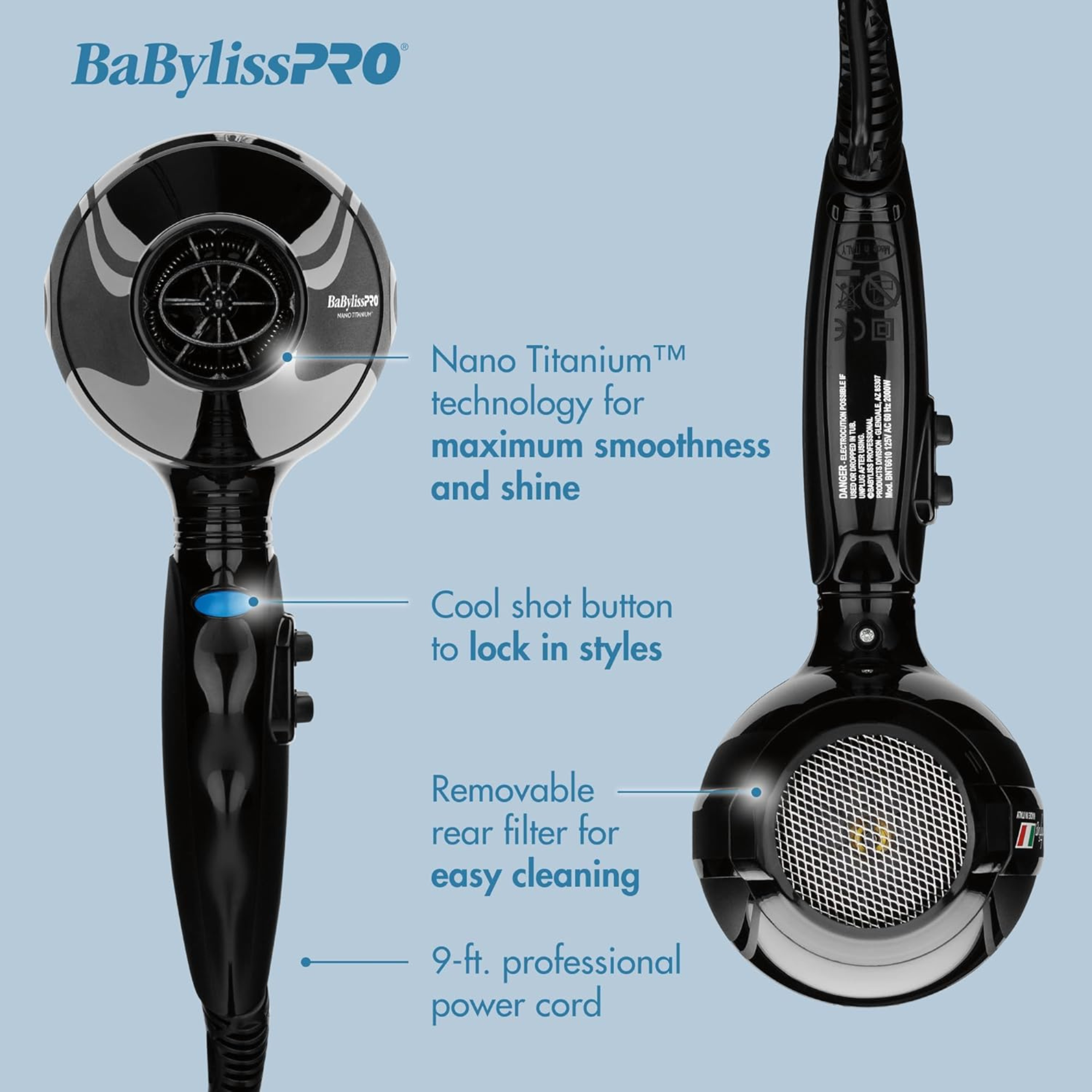 BabylissPRO Nano Titanium Portofino 2000 Watt Dryer Black
